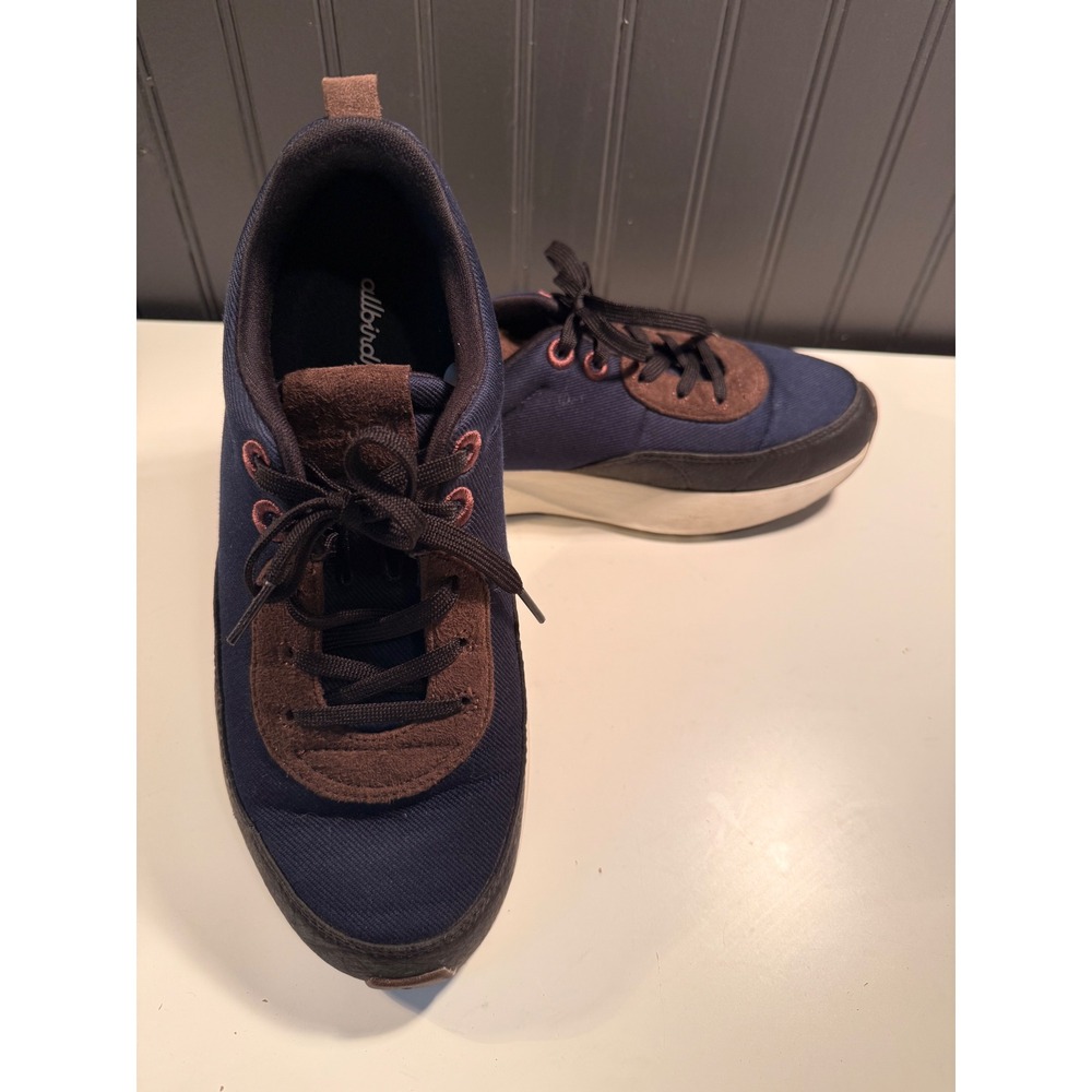 Allbirds Courier Navy Brown Organic Cotton Sneakers Mens 9 A10876M090